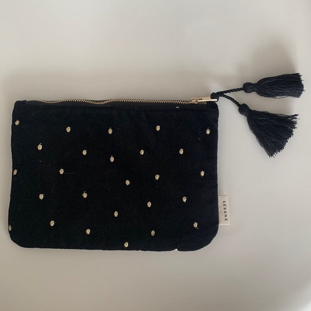 NEW Sezane black velvet pouch